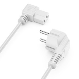 deleyCON 1 m IEC Power Cable Power Cable Protective Contact Plug Type F (CEE 7/4) 90° Angled to C13 Socket 90° Angled Right PC Computer Monitor Printer Projector - White