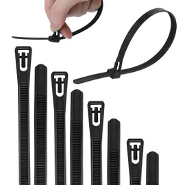 150PCS Black Releasable Cable Ties, 7.6x250mm Reusable Heavy Duty Nylon Strong Cable Ties, Strong Nylon Zip Ties Wraps for Home Office Garage and Workshop