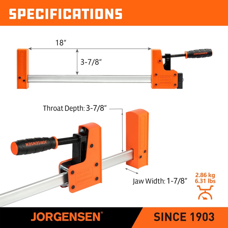 Jorgensen 18” Bar Clamp Set, 2-pack 90° Parallel Clamp Cabinet