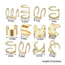 ZHOUMEIWENSP 6 pair Cartilage Clip On Earrings Set Stainless Steel Ear Clip Fake Cartilage Earring Non Piercing Helix Cartilage Ear Clip for Mens Womens, Black, Gold, silver (Golden)