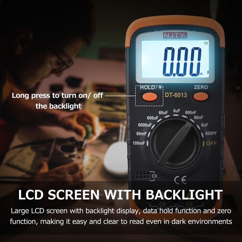 NJTY Digital Capacitance Meter with LCD Backlight Display 600pF to