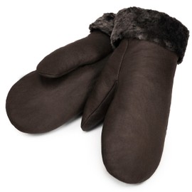 Christ Lambskin Mittens - Warm Long Unisex Real Fur Mittens Winter Gloves for Men and Women in Black, Brown & Dark Brown, Size 5, 6, 7, 8, 9 and 10, brown, 8