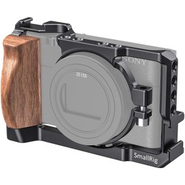 SMALLRIG RX100 VI/VII Vlog Camera Cage, Cage with Wooden Handle Grip for Sony RX100 VII and RX100 VI, Suitable for Vlogger and Youtuber – CCS2434
