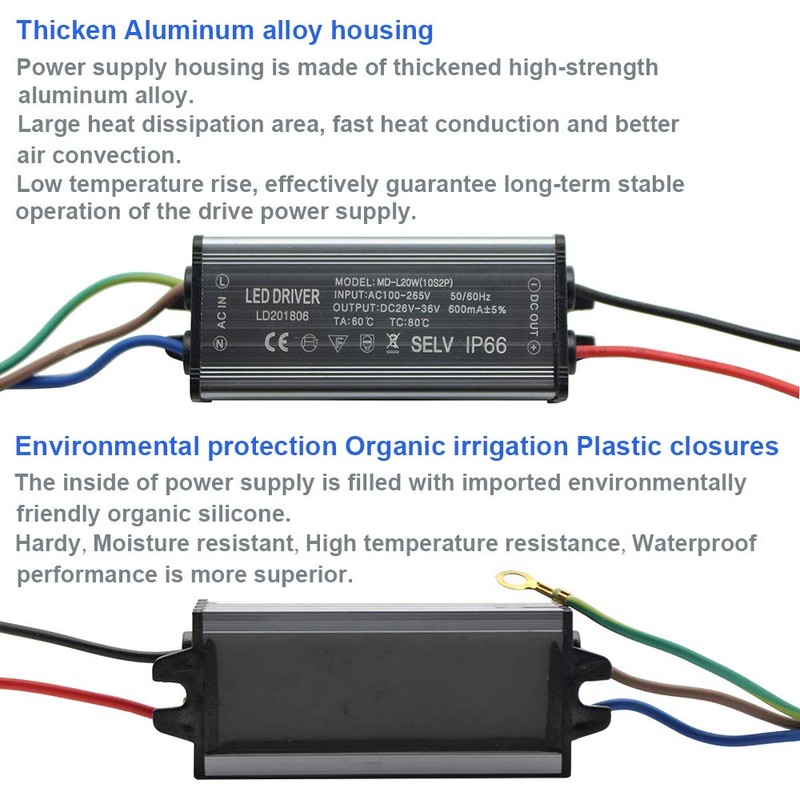 Aluminium IP66 20W LED Driver 600mA (Constant Current Output) /