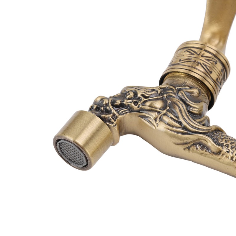 Water Tap 2 Handles 1 Hole Oil Rub Antique Dragon