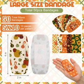 Geiserailie 50 Pcs Large Waterproof Bandages 2'' x 4'' Adhesive Wound Care Bandages Cushioned Flexible Latex Free for First Aids and Protect (Autumn)