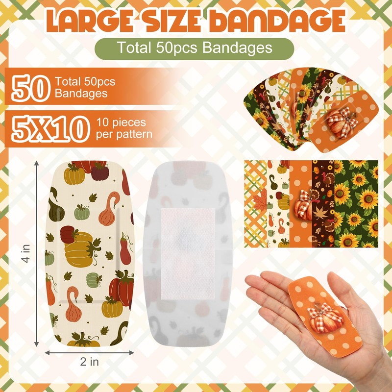 Geiserailie 50 Pcs Large Waterproof Bandages 2'' x 4'' Adhesive
