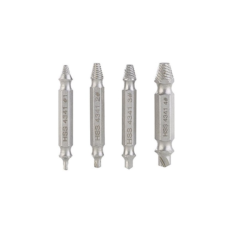 AGT Professional Left Extractor: 4-Piece HSS Steel Screw Extractor Set