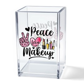Vgrti Peace Love Makeup Acrylic Makeup Brush Organizer Holder, Make Up Artist Desk Acrylic Brushes Storage, Christmas Birthday Gifts Women Mom Aunt Sister Boss Lady Make Up Artist