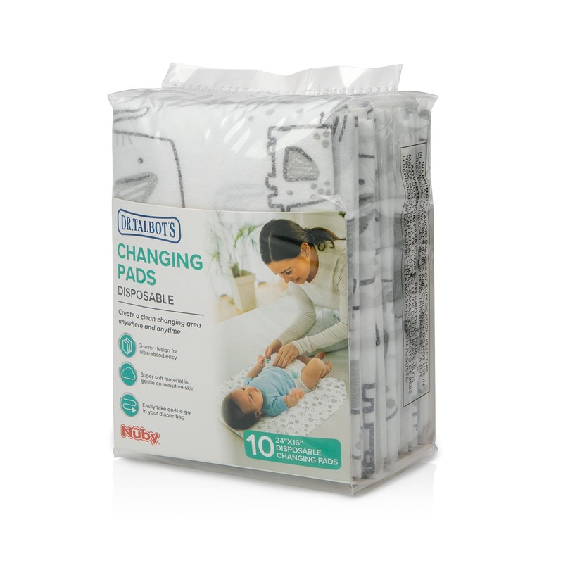 Dr. Talbot's Disposable Changing Pads, Absorbent Travel Diaper, Gray Elephant