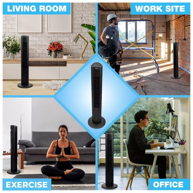 Comfort Zone 40" 3-Speed Oscillating Portable Tower Fan with Remote,