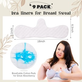 Boyiee 9 Pcs Reusable Cotton Bra Liners Under Bra Bra Liners to Absorb Sweat Under Breast Sweat Absorber Pads for Woman(White)