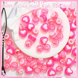 NAISKA 60Pcs Pink Love Heart Kids Hair Beads Small Round Hair Beads for Braids Cute Acrylic Beads for Hair Braid Loc Beads Girls Dreadlock Beads Candy Beads Loc Jewelry Dreadlock Accessories