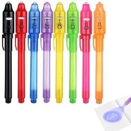 KALOLINNA Transparent Ink Spy Pens, Set of 8, 8 Colors, Ink Pens, Invisible Ink, Light Included, All Transparent Ink, Secret Message, Writing Supplies, Gift for Kids