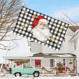 AVOIN colorlife Merry Christmas Buffalo Plaid Santa Claus Flag 3x5 FT Double Sided, House Large Holiday Winter Yard Outdoor Decorative Flag