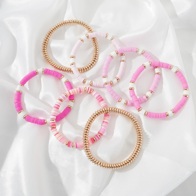 Pychee Summer Surfer Heishi Bracelet Set for Women Stackable Gold