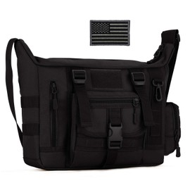 ArcEnCiel Tactical Messenger Bag Men Military MOLLE Sling Shoulder Pack Briefcase Assault Gear Handbags Utility Carry Satchel with Patch (Black)