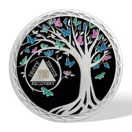 8 Year Sobriety Coin, Butterfly Tree of Life AA Chips and Medallions,Sobriety Recovery Chip Sober Token | Sobriety Gifts for Men Women Celebrating Alcoholics Anonymous Recovery