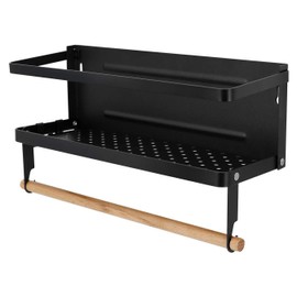 Jolitac Magnetic Fridge Spice Rack- Space Saving Organizer Black Shelf on Refrigerator, Kitchen Paper Towel Holder, Foldable Design (Black-Small)