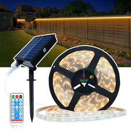 Uniontang UT 32.8FT Solar LED Strip Lights Outdoor, Rechargeable 560 LEDs Warm White LED Lighting Strip, IP67 Waterproof with Remote, Solar Panel Control Box for Garden Trees Christmas Party Decor