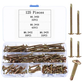 M4.2 Drilling Screws, Self-Drilling Screws, Pack of 125 Self-Tapping Screws, Flat Head Phillips Screws for Metal, Wood, Plastic (125)