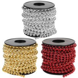 Belle Vous Christmas Bead Garlands (3 Pack) - 10m Gold, Red and Silver Xmas Bead Chains for Table Decorations and Christmas Tree Decorations, Jewellery Making, DIY Art & Craft & Party Decor (Set 1)