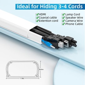 Yecaye 142in Wall Cord Hider for 3-4 Cords, On-Wall Cord Cover Channel, Cable Concealer, Cable Cover Cords Management for Home Office, W1.18in H0.63in, White