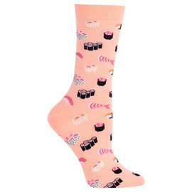 Hot Sox Women's Fun Food & Drink Crew Socks-1 Pair Pack-Cool & Cute Pop Culture Novelty Gifts, Sushi (Blush), 4-10