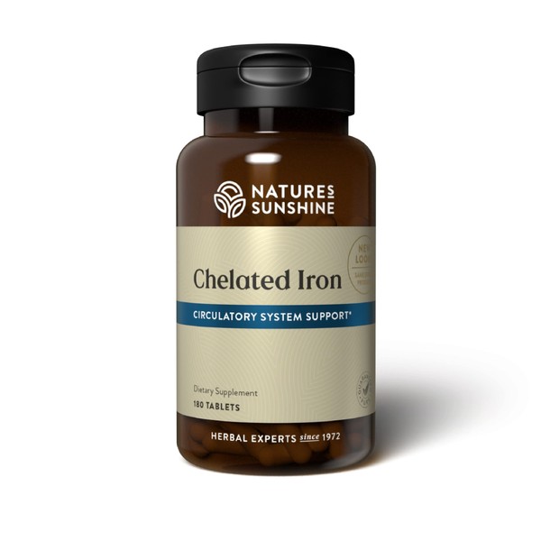 Nature's Sunshine Iron-Chelated 25mg, 180 Tablets | Provides Circulatory System Support, Helps the Transport of Oxygen to the Tissues, and Provides 25 mg Iron per Tablet