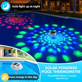 Pircaath 2025 Upgrade Digital Pool Thermometer Floating Easy Read, Solar Pool Thermometer with 7 Dynamic Light Show & Large LCD Screen, IP68 Waterproof Swimming Temperature Gauge for Hot tub, Spa