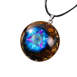 Orgonite Meratron Cube Emf Protection Tiger Eyes Cosmic Necklace,Orgone Energy Talisman Healing Necklace