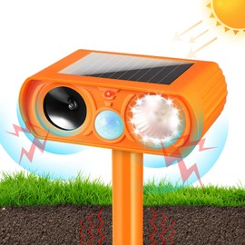 Ultrasonic Cat Deterrent Outdoor, Solar Powered Cat Deterrent with Motion Activated and LED Flashing Light, Waterproof Solar Farm Garden Yard Device for Dogs Cats Birds