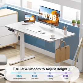 Sweetcrispy Electric Standing Desk Adjustable Height, 40x24 Inch Sit Stand Up Home Office Desks Computer Workstation PC Work Table with 3 Memory Preset Splice Wood Board Metal Frame, White