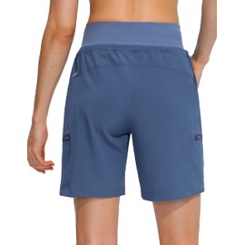 Obla Pantalones cortos cargo de senderismo para mujer, bolsillos con cremallera, cintura alta, secado rápido, 7 pulgadas de largo, pantalones cortos para mujer, golf, atletismo, verano, Dusty Blue, XXL
