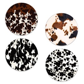 Drinks Coasters Set of 4, Cow Print Round 4" Cup Coasters, Absorbent Ceramic Stone Coasters with Cork Base, Cute Coasters for Table Home Décor, Ideal Gifts for Women Men