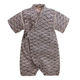 SLINX HF122 Baby Boys Girls Yukata Jinbei Romper Coverall Summer Baby Floral Print Baby Clothes Romper Short Sleeve Open Front Children's Clothing Cotton, seas, 80
