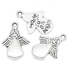 10 Antique Silver Angel Pendant Christmas