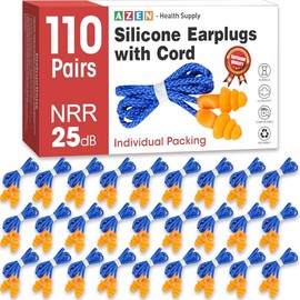 AZEN 110 pares de tapones para los oídos de silicona, tapones para los oídos reutilizables para reducción de ruido, tapones para los oídos con cable d