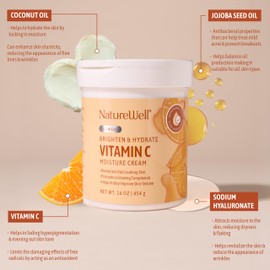 NATURE WELL Clinical Brighten & Hydrate Vitamin C Moisture Cream Skincare for Face & Body, Revitalizes Dull-Looking Skin, Promotes A Glowing Complexion, 10 Oz Ea - Pack of 2 (Packaging May Vary)