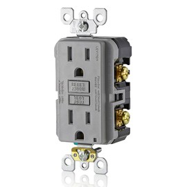 Leviton GFTR1-GY Self-Test SmartlockPro Slim GFCI Tamper-Resistant Receptacle with LED Indicator, Wallplate Included, 15-Amp, Gray