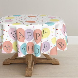 Horaldaily Happy Birthday Tablecloth 70×70 Inch Round for Party Decorations, Colorful Balloons Confetti Washable Table Cover for Party, Happy Birthday, Baby Shower