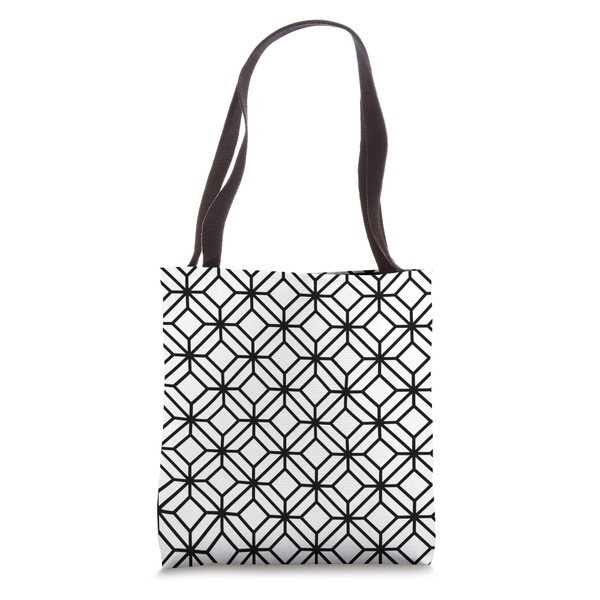 White Black Cube Square Hexagon Monochrome Geometric Pattern Tote Bag