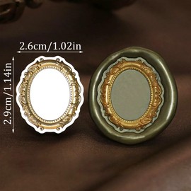 1PCS Wax Seal Stamp Head 1PCS Removable Wooden Handle,3D Embossed Oval Vintage Texture Brass Head Wax Stamp Retro Photo Frame Wax Seal Stamp Kit for Cards Envelopes Wedding Invitations Scrapbooking