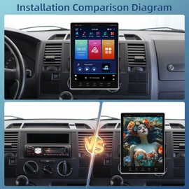 [2+64G] Android Single Din Carplay Radio - 9.5 Inch Movable Vertical Touch Screen Car Stereo with Wireless Android Auto, EQ, WiFi, GPS, Fast Charging, Mirror Link + AHD Backup Camera & MIC