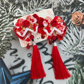 1 Pair Chinese New Year Hair Clip The Spring Festival Hair Barrettes for Girls Red Bows Tassels Designs Hair Clips Chinese Style Hairpins New Year Hair Accessories