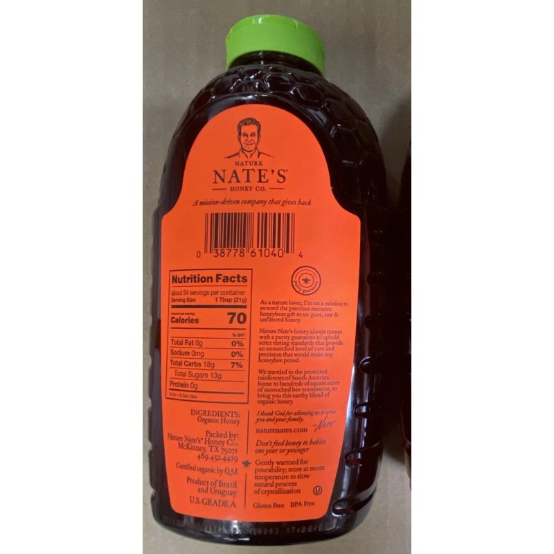 Nature Nate's 100% Organic Pure Raw & Unfiltered Honey 40