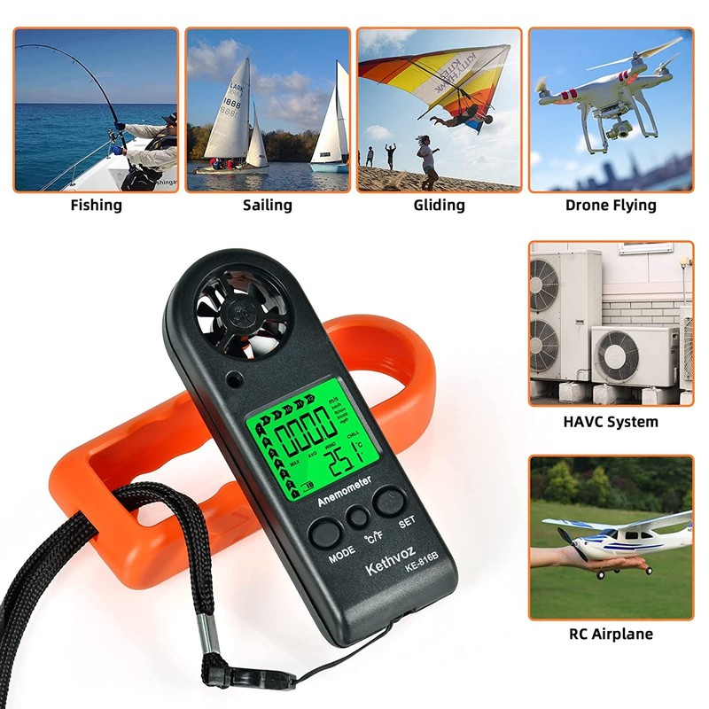 Kethvoz 816B Digital Anemometer, Handheld Wind Speed Meter for HVAC