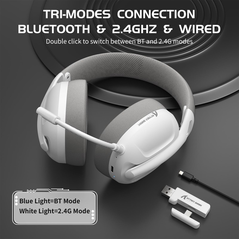 ATTACK SHARK L80 Ultra Light Wireless Gaming Headset,Bluetooth 5.3,2.4G,3.5mm Wired,50