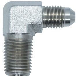 RFS Stainless Steel JIC Flared Tube Fitting, 90 Degree Elbow, 1/2" JIC Male x 3/8" NPT Male