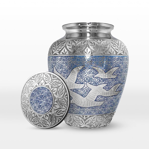 Trupoint Memorials Cremation Urns for Human Ashes - Decorative Urns, Urns for Human Ashes Female & Male, Urns for Ashes Adult Female, Funeral Urns - Blue Silver, Extra Large